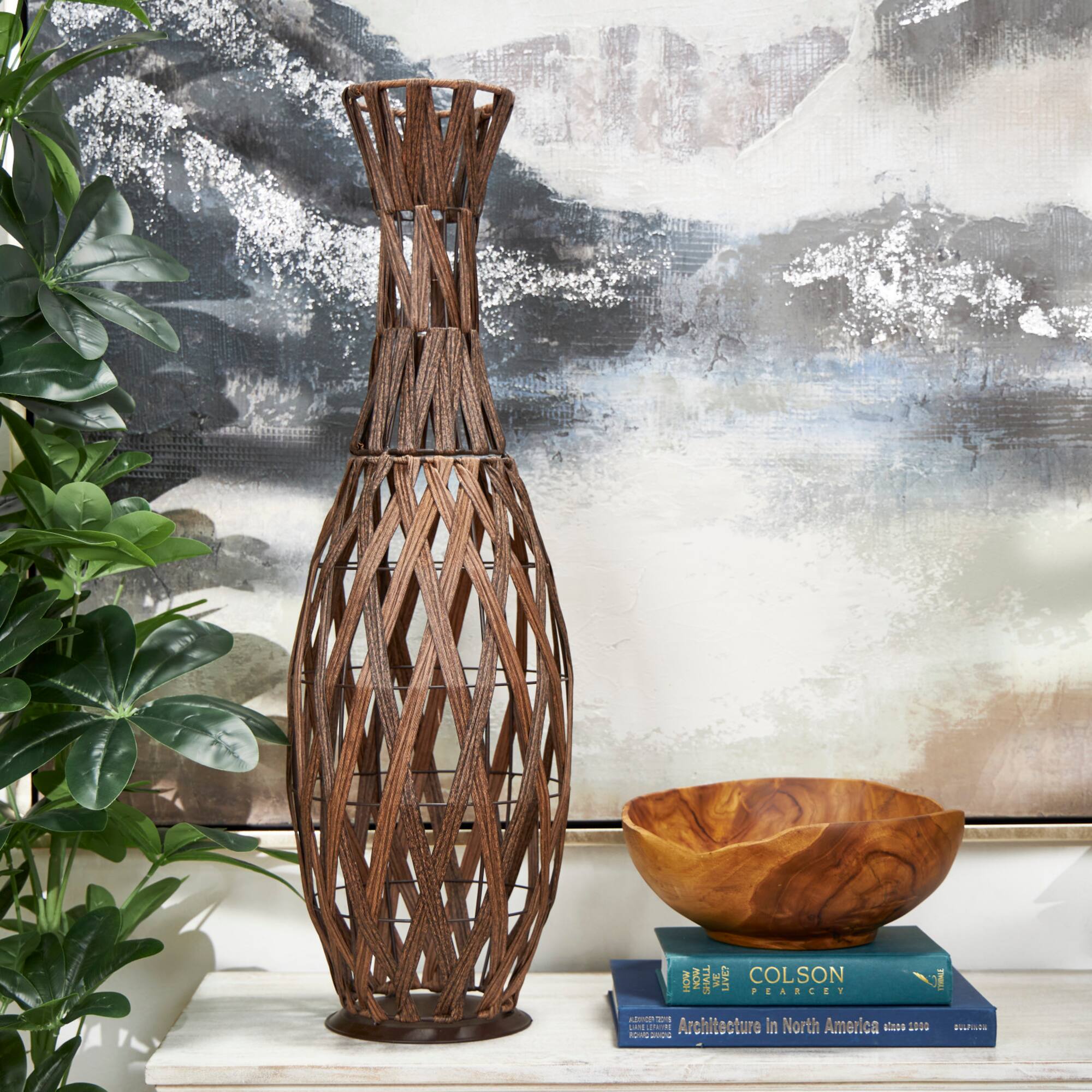 33" Copper Metal Handmade Woven Vase
